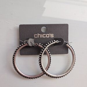 Chico's Beaded Silver Hoop Earrings